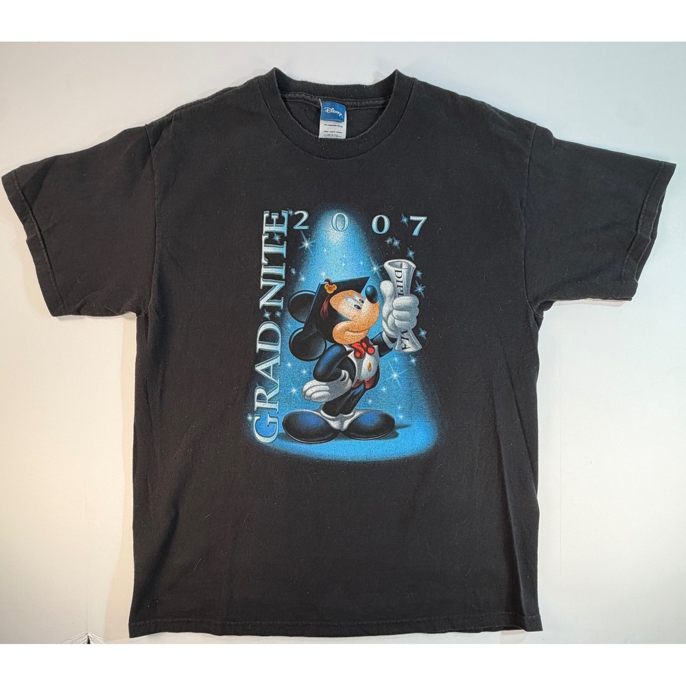 Vintage Disney Grad Nite 2007 Mickey Mouse Seniors Rule T-Shirt Black Large